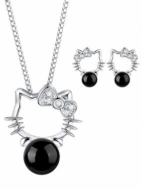 Hello Kitty Set in 925 Sterling silver in black.